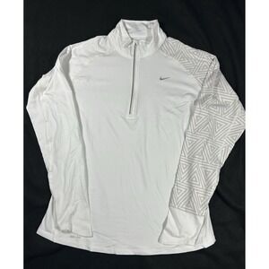 Nike Dri Fit Womens Pullover Sweatshirt Size Large 1/4 Zip White Fitted Running